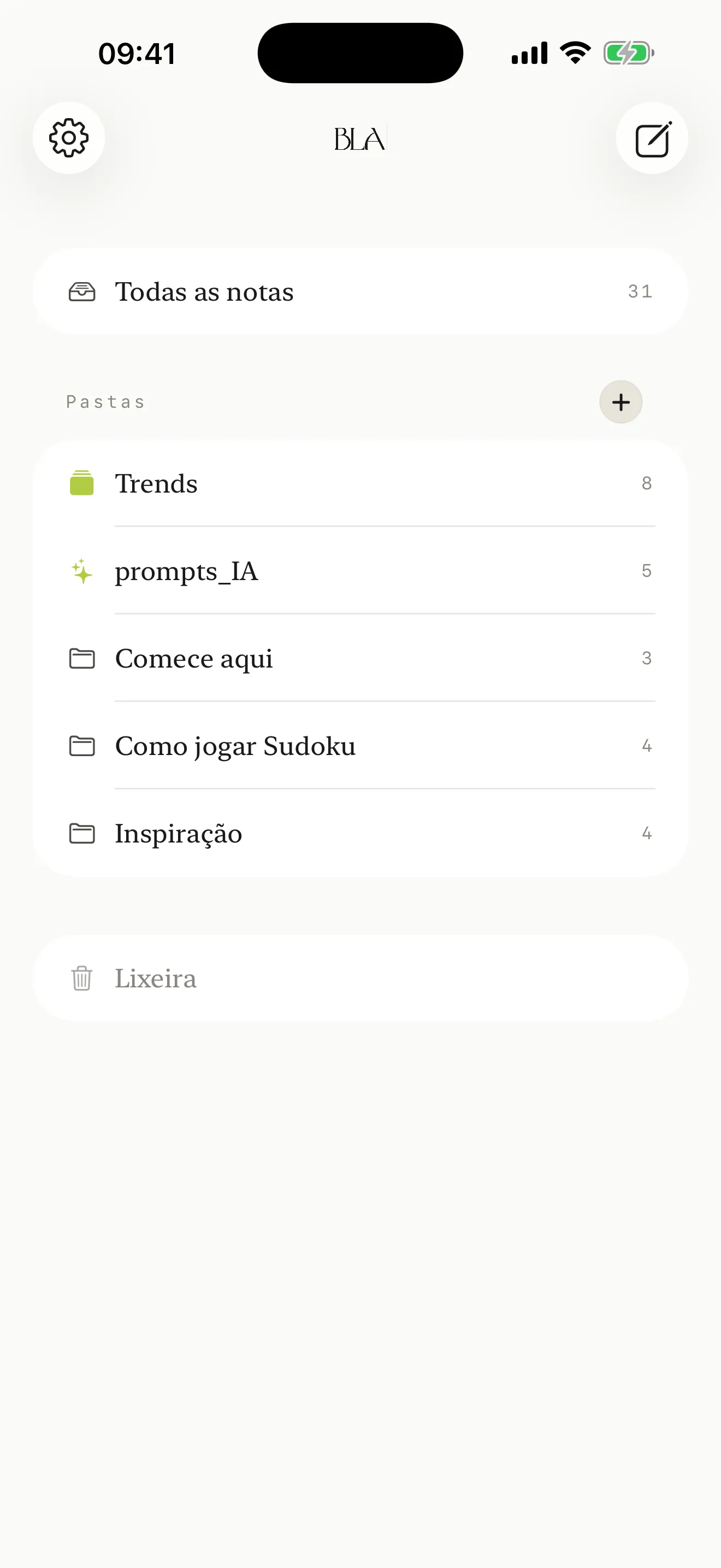 Notas BLA no iPhone, captura de tela 1 de 5
