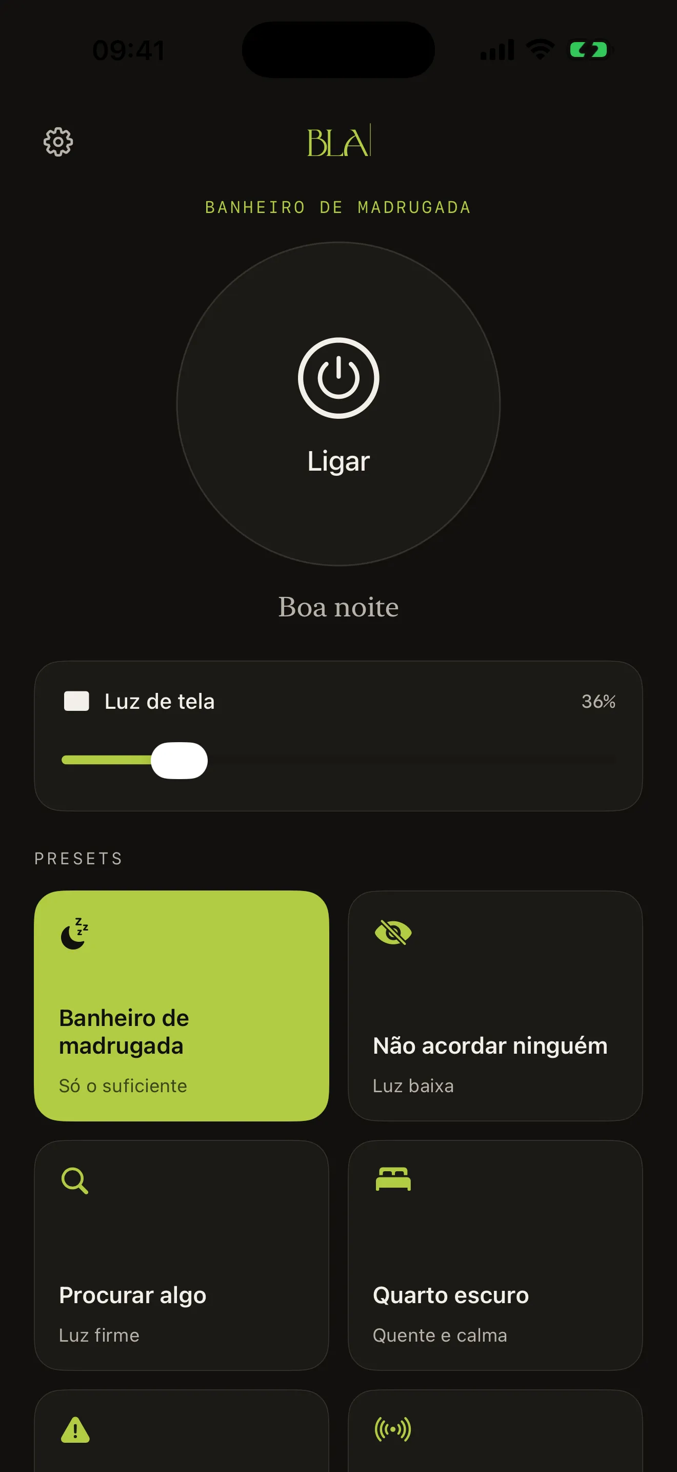 Home screen in Portuguese